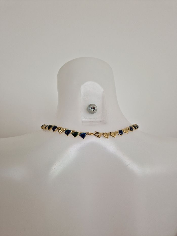 Collier vintage doré avec du bleu, vert - photo numéro 5