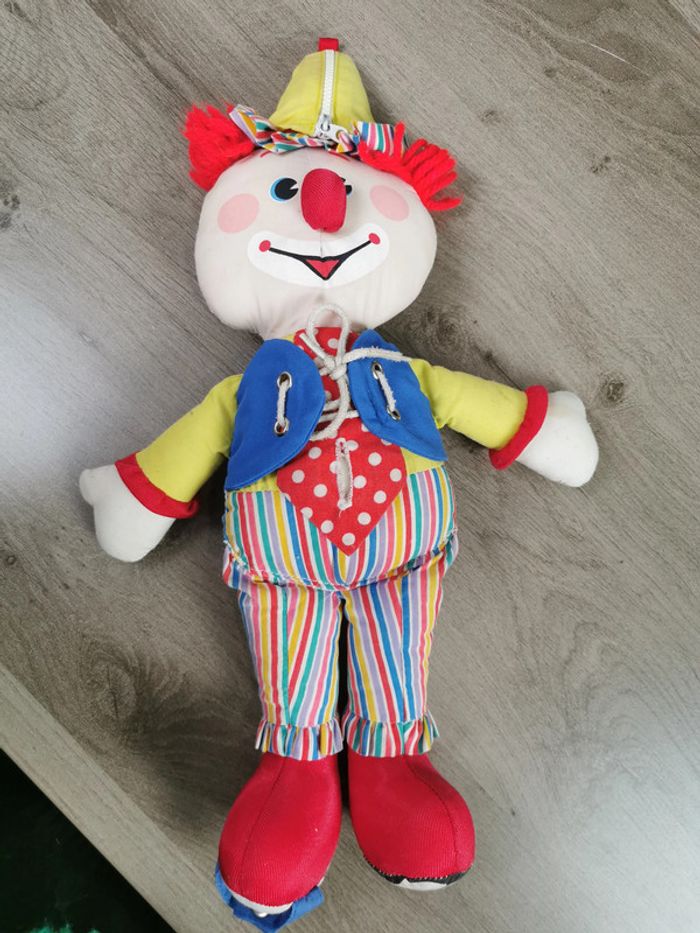 Clown peluche ancienne en tissu cravate à pois blanc - photo numéro 7