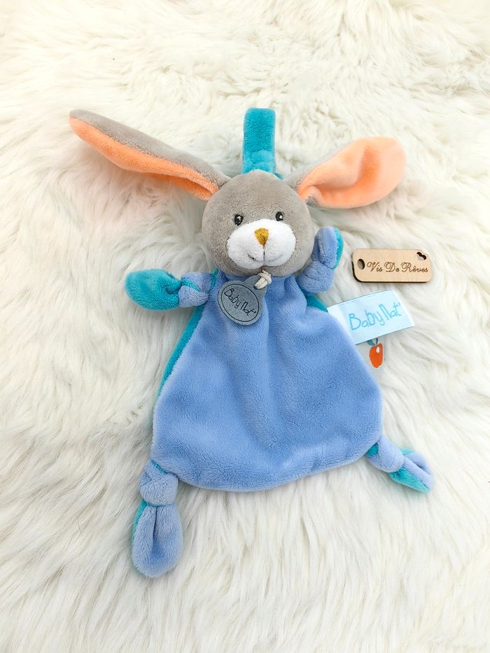 Doudou lapin bleu Pom attache sucette BN0250 - photo numéro 2