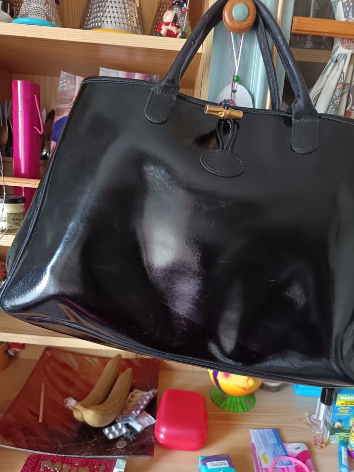Sac Longchamp roseau noir vernis grande dimension - photo numéro 4