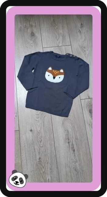 Pull kiabi gris "renard" 36m état neuf