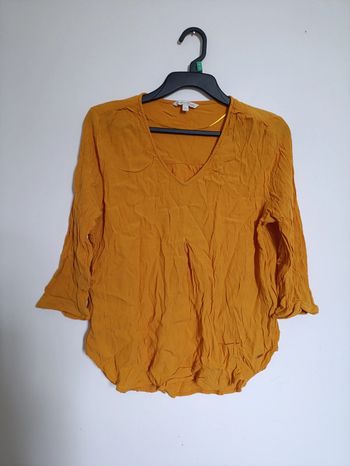 Blouse fluide moutarde à manches 3/4 vintage effet froisé