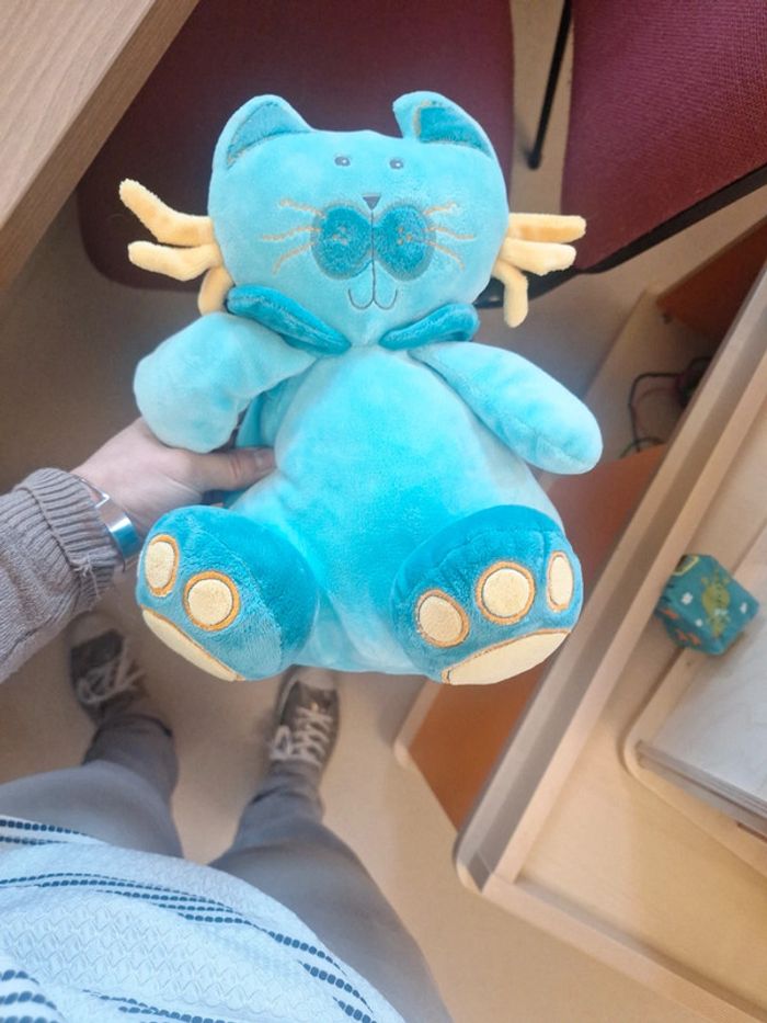 Doudou Chat Bleu et Jaune Nounours - photo numéro 2