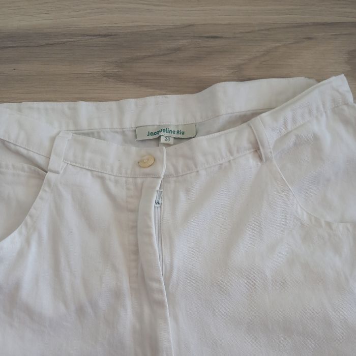 Ensemble 2 pièces veste sans manches + pantalon jean imprimé blanc Jacqueline Riu taille S - photo numéro 7