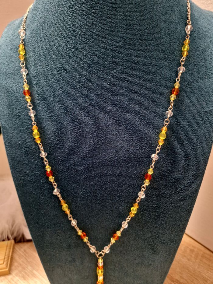 Collier Sautoir Argenté Orange Jaune - photo numéro 7