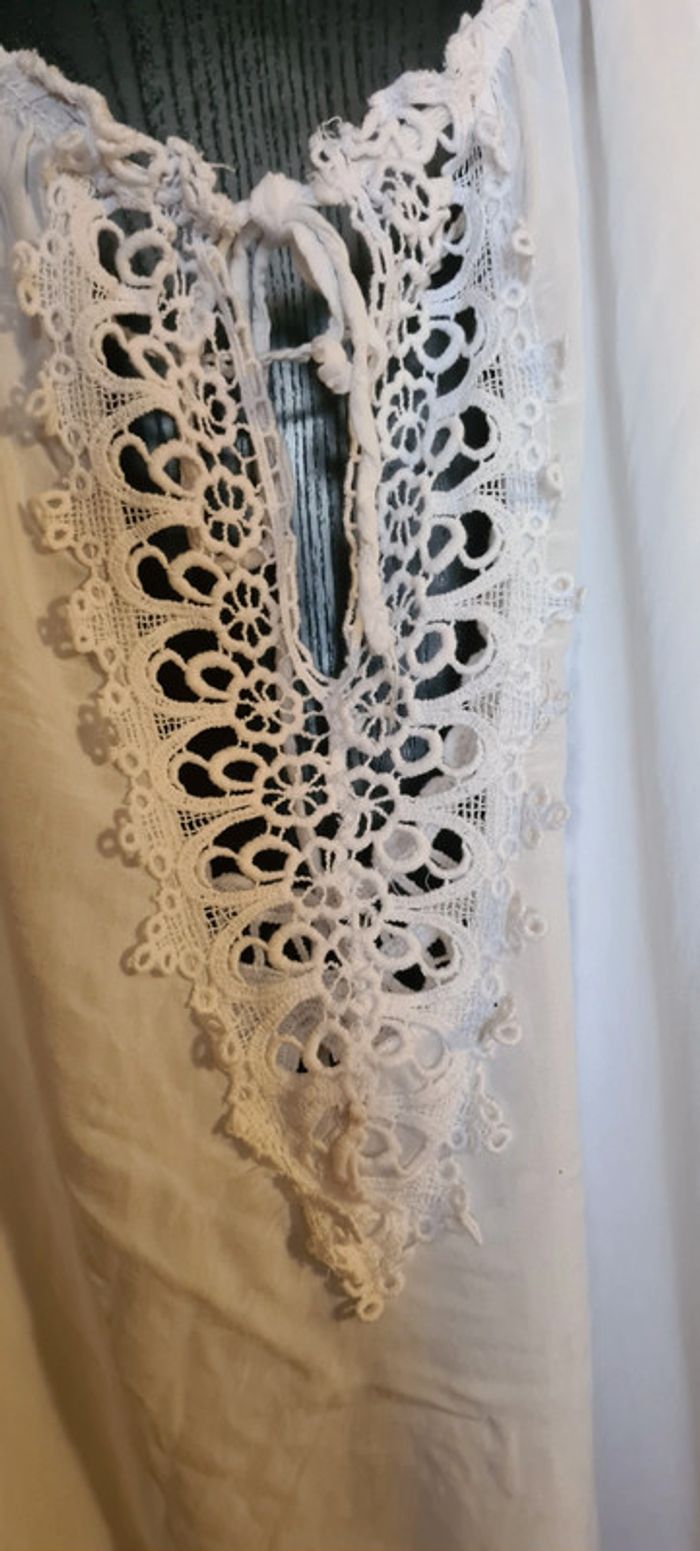 Blouse bohème brodée blanche t unique neuve made in Italy - photo numéro 3