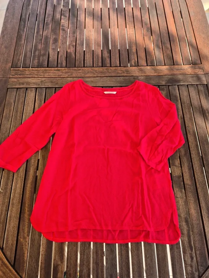 Blouse Camaïeu rouge manches 3/4 T.38 - photo numéro 3