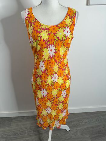 Robe à fleurs psychédélique orange et jaune Y2K T40 L