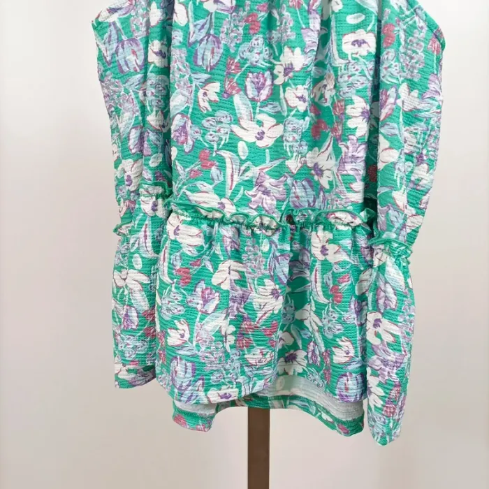 Top à bretelles fleuri vert CMT Atelier T38 imprimé floral léger coton été volanté A1263 - photo numéro 7
