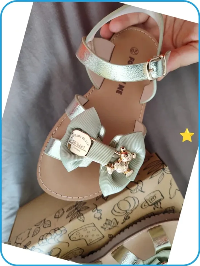 Sandales fille - vert gold - T 29 - photo numéro 5