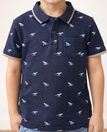 Polo bleu marine motifs dinosaures Zeeman – 5/6 ans