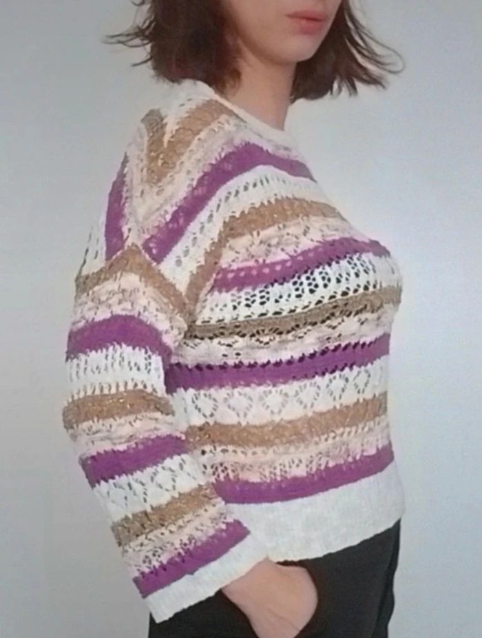 Joli pull fin crochet multicolore Promod taille 38 - photo numéro 3