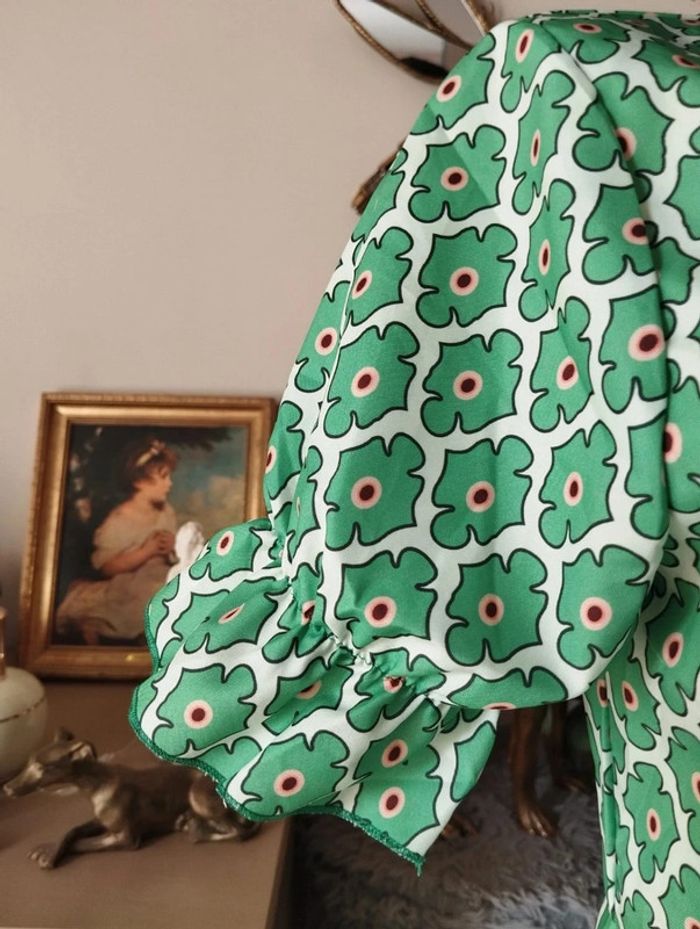 🌿Robe Verte Légère Croisée Graphique T34/36🌿 - photo numéro 4