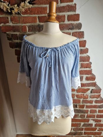 Haut à rayures et dentelle bleu et blanc 38/40 💮