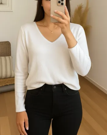 Pull cardigan fin col V