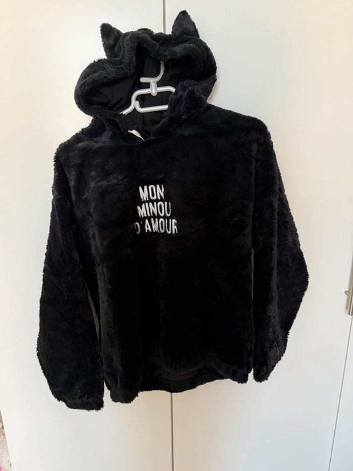 Sweat fausse fourrure avec capuche oreilles chat
