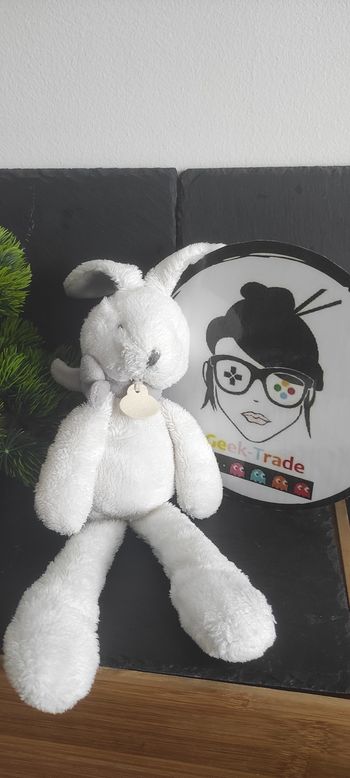 Peluche lapin blanc gris J'aime mon doudou et compagnie DC2912 écharpe pantin