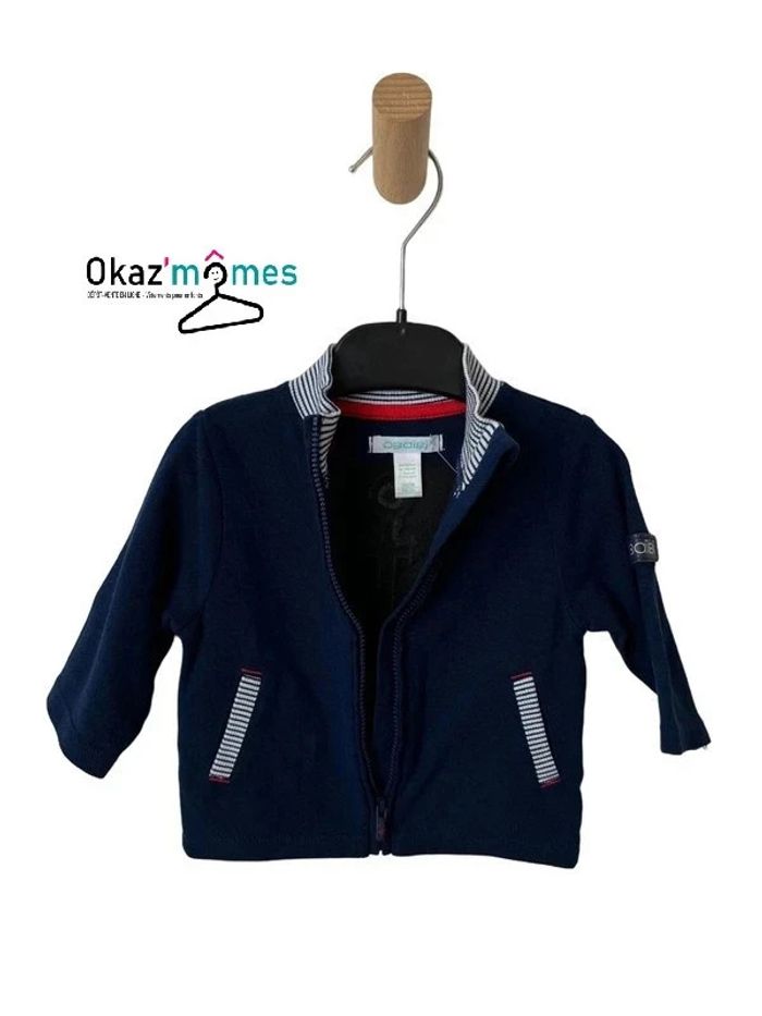 Gilet-sweat zippé léger bleu avec motifs marins - Obaïbi 3 mois (59cm)