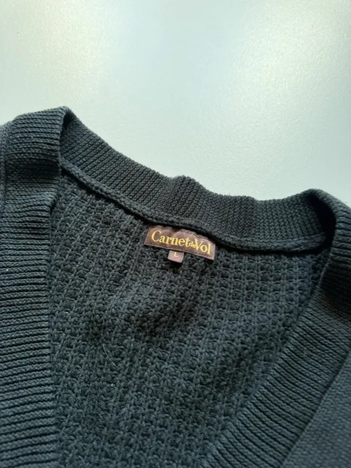 Gilet en maille côtelé bleu marine - Cardigan en maille côtelé - photo numéro 3