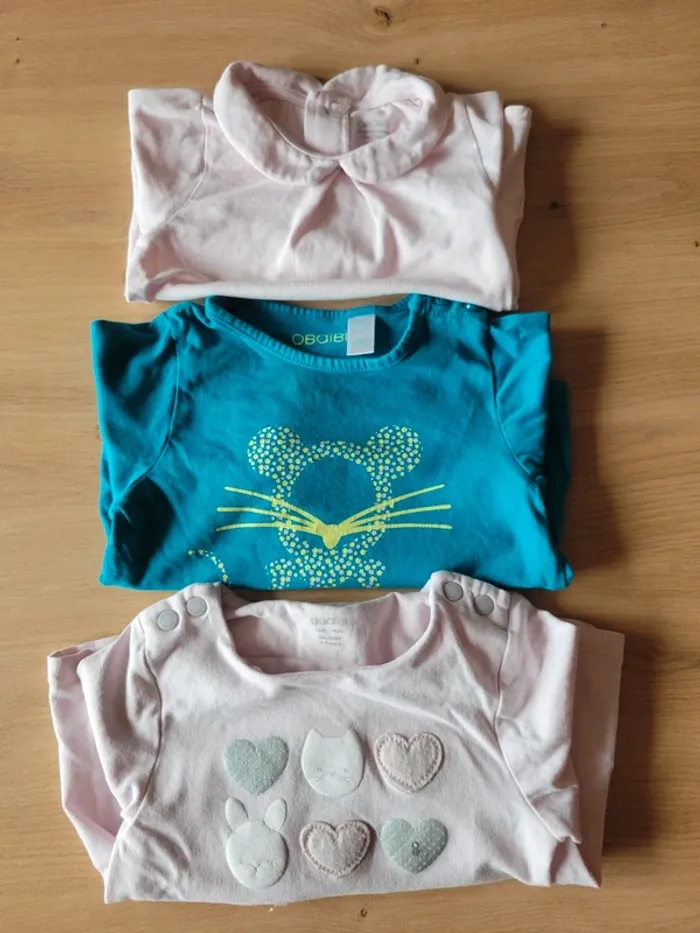 Lot 3 t-shirt manches longues obaibi - 12 mois