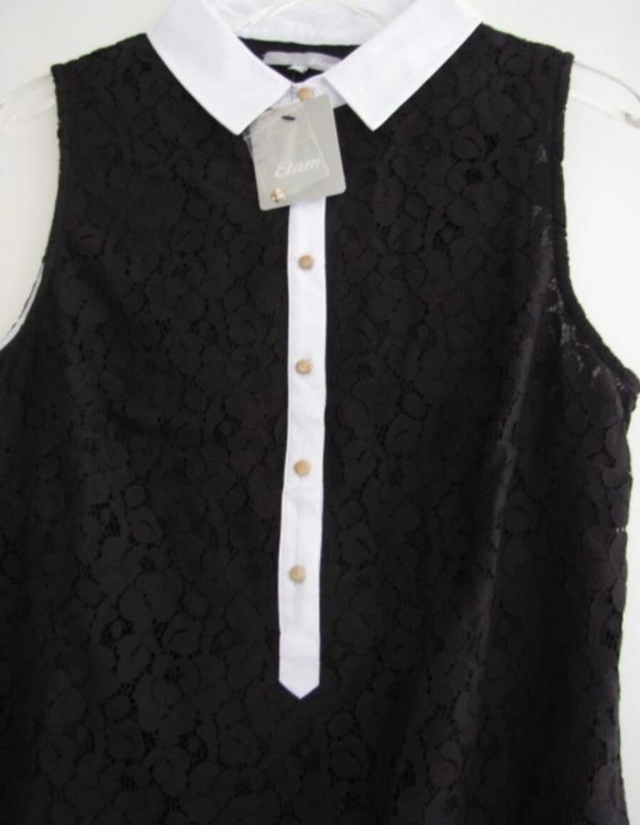 Robe chemisier dentelle noire ETAM Taille 38 doublée Tunique NEUVE avec étiquette - photo numéro 4