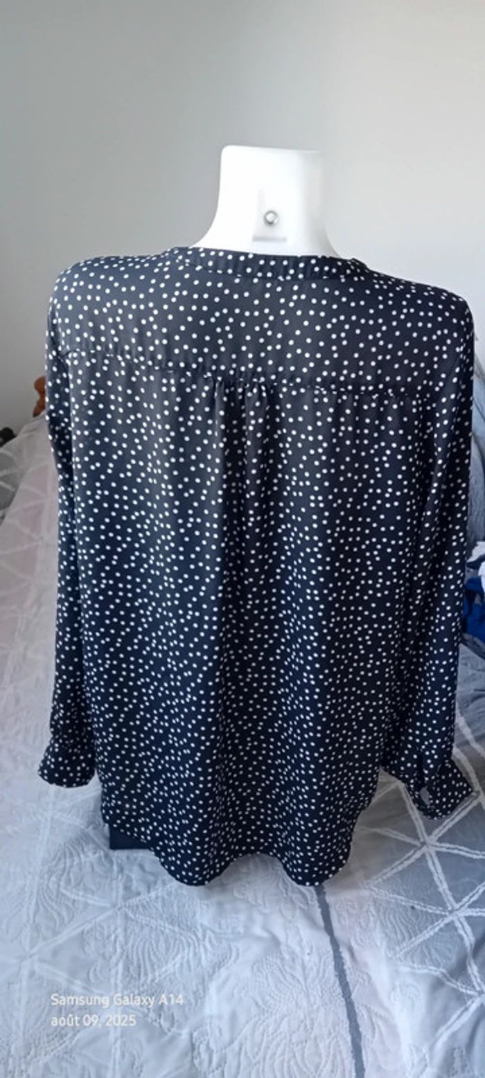 Blouse longue fluide col V manches longues à pois noir et blanc femme XL - photo numéro 7