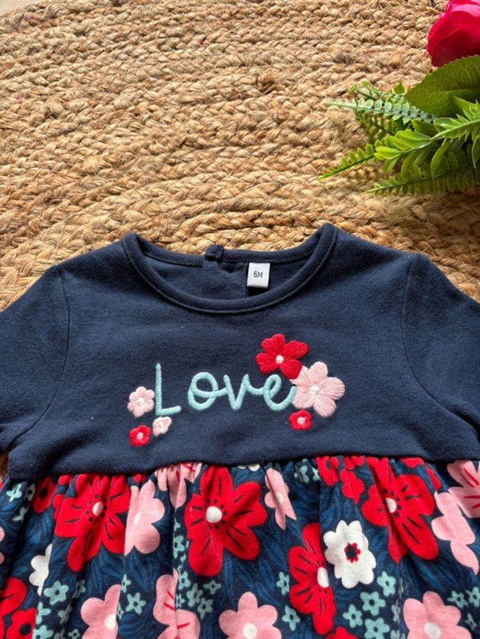 🌺Robe manche longue bleu foncé/ bleu marine au motif fleuris Taille 6mois/68cm🌺 - photo numéro 3