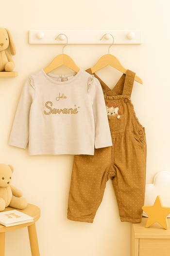 Ensemble salopette + t-shirt manches longues 12 mois - Sergent Major 🦁