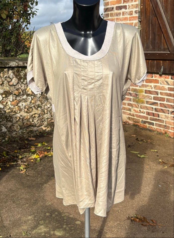 Tunique beige irisée à taille ceinturée • Cocomenthe • T36