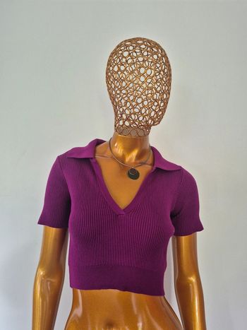 Top Court Col V Femme Violet
