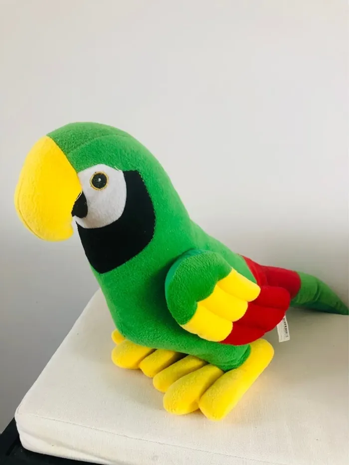 Peluche perroquet ara vert jaune rouge noir - photo numéro 7