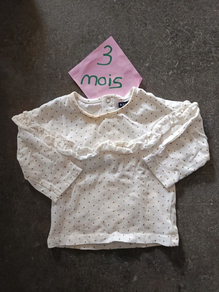 Haut blanc ronds dorés 3 mois