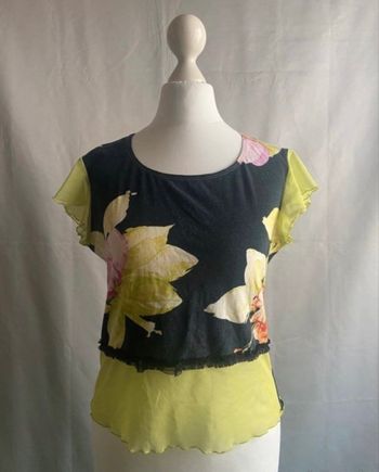 Teeshirt noir motifs floraux multicolores Rosa ROSAM taille 42 / XL