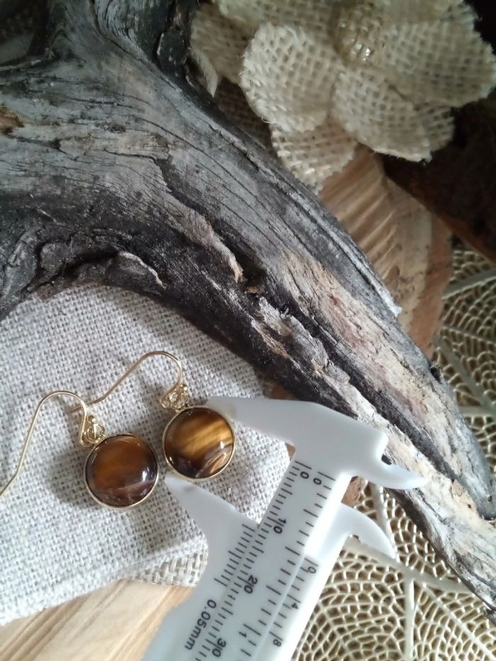 Boucles d'oreilles bohèmes pierres oeil de tigre - photo numéro 3