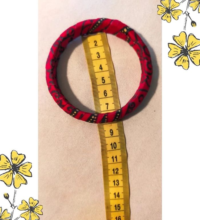 Bracelet jonc rigide en bois recouvert de tissu rouge imprimé - Style ethnique bohème vintage - photo numéro 8