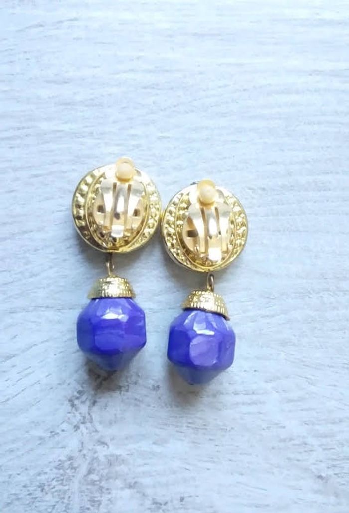 💜 Boucles d'oreilles à clips dorées et violettes vintage 💜 - photo numéro 2