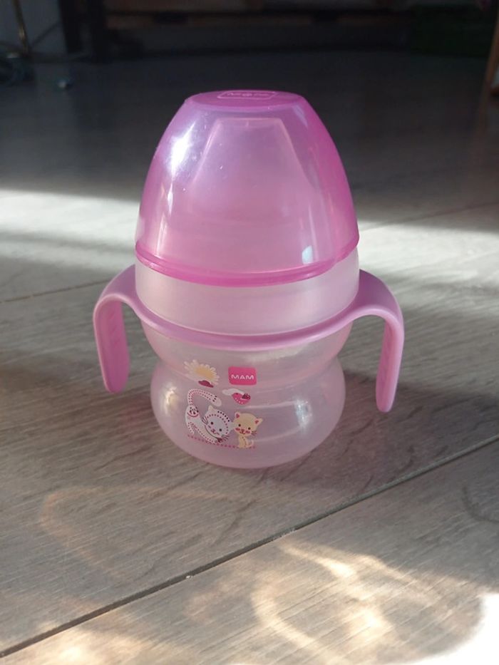 Tasse d'apprentissage rose MAM motif chat 150 ml