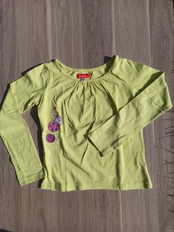 T-shirt jaune vert avec broderie Marèse 8ans