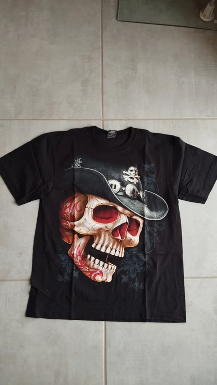Tee-shirt noir tête de mort taille l homme - photo numéro 2