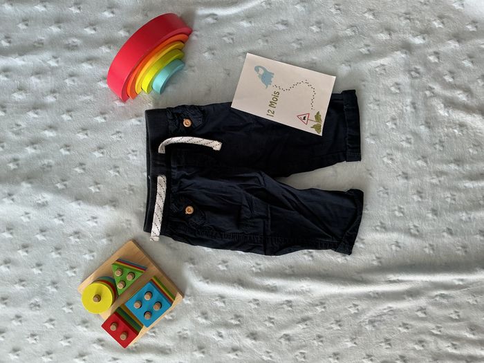 pantalon léger marine taille élastique et lien de serrage 12 mois kiabi - photo numéro 2