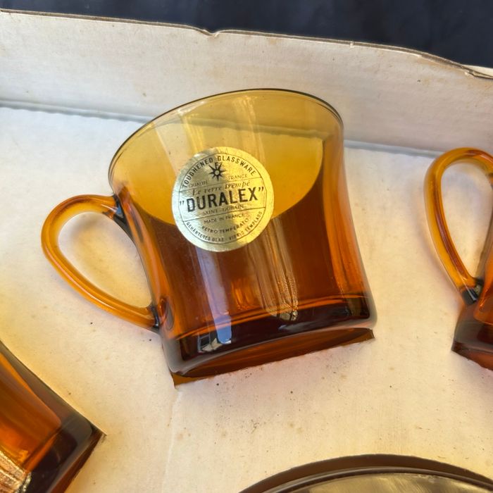 Service 6 tasses et soucoupes Duralex ambre vermeil - photo numéro 2