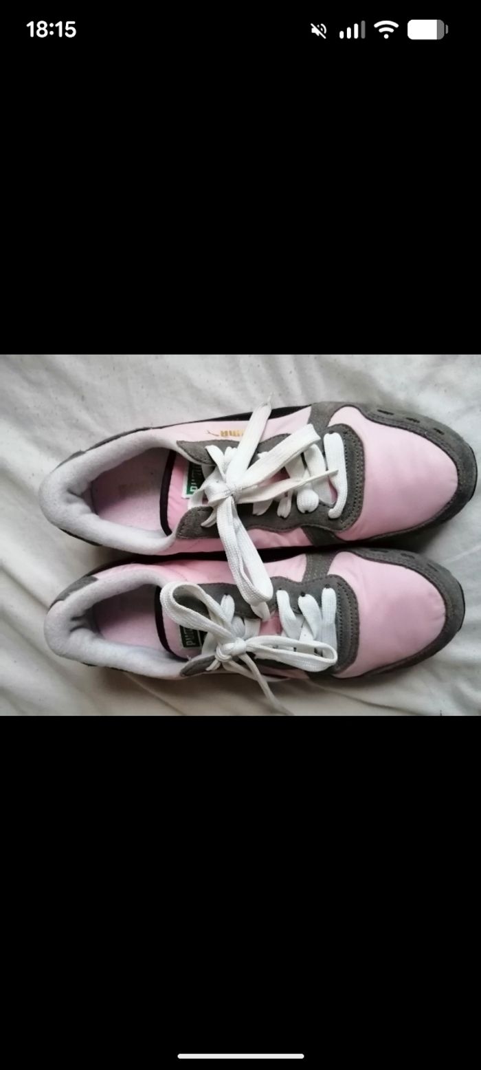 Baskets vintage Puma rose et daim gris et noir. Taille 38 - photo numéro 7