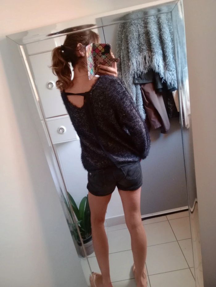 Pull femme 40 à poil  noir chiné c36 - photo numéro 3