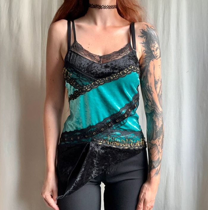 Débardeur velours dentelle Whimsical féerique vintage 90s - Taille M - photo numéro 5