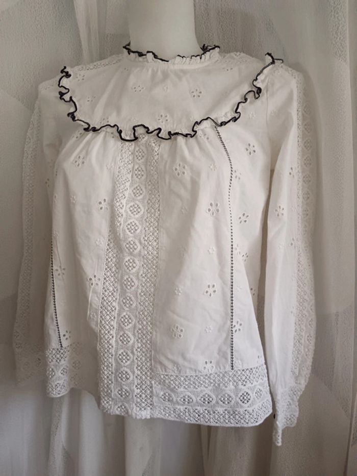 Sézane | Blouse coton broderie et dentelle | t 34 - photo numéro 4