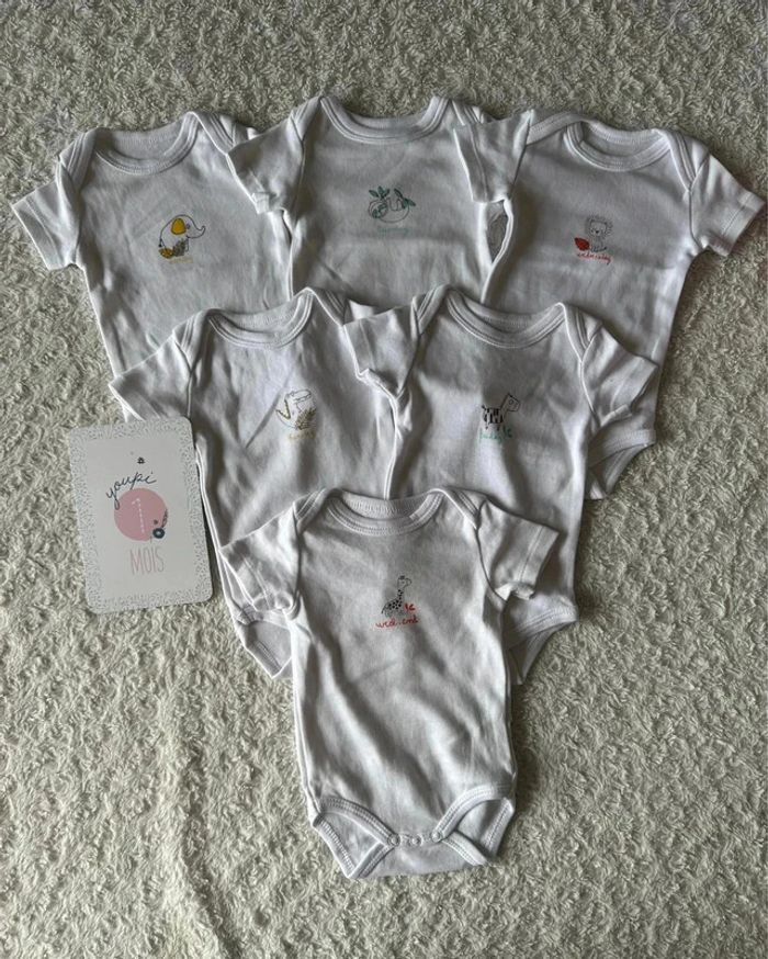 Lot 6 bodies body mixte taille 1 mois