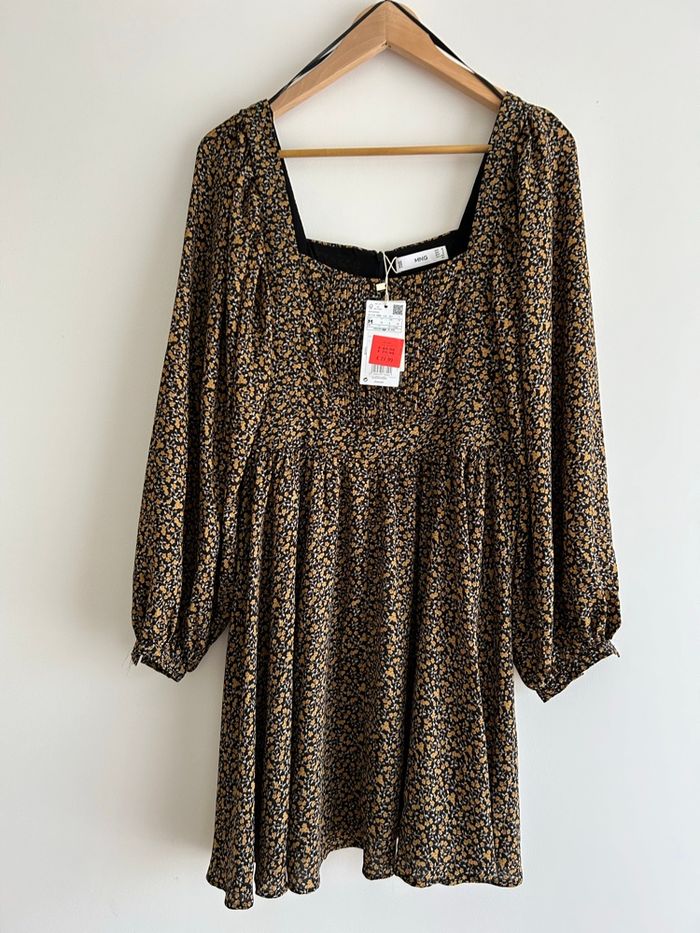 Robe Mango noire et moutarde motif fleuri - photo numéro 2