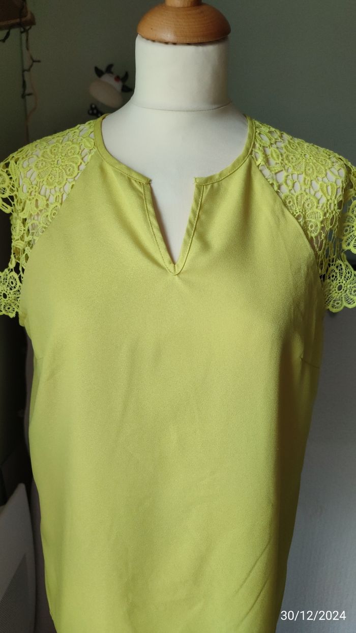 Blouse manches  dentelle  jaune - photo numéro 2