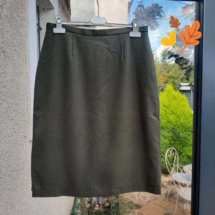 Jupe kaki doublée chaude droite T 40
