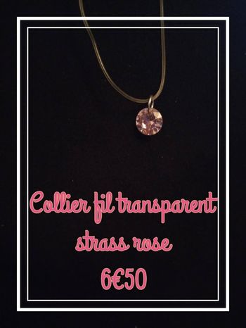 Collier fil transparent strass rose